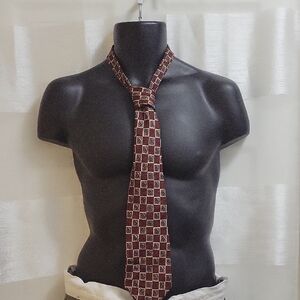 Today's Man 100% Silk Tie Maroon Burgundy Tan Geometric Pattern